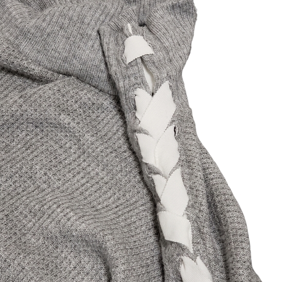 Free People Movement Snow Drift Lace Up Waffle Knit Sweater Heather Gray Sz Sm - Picture 11 of 14